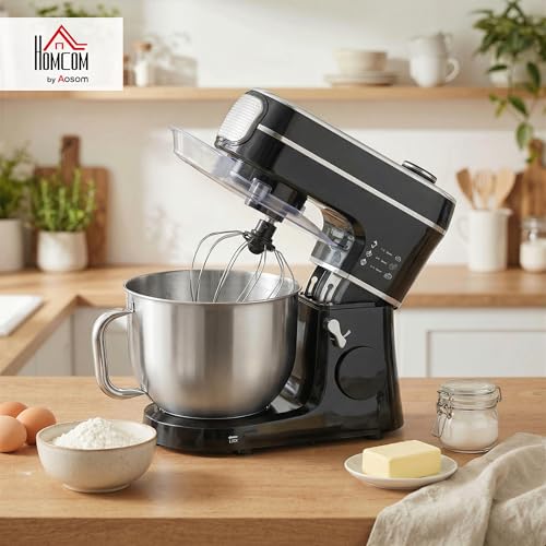 HOMCOM Digital Stand Mixer, 6L 1400W Tilt-Head Food Mixer with 11 Speeds, Pulse & Fermentation Function, LED Display, Dough Hook and Scraper, Whisk, Beater, Egg Separator, Dishwasher-Safe Bowl, Black - Image 3