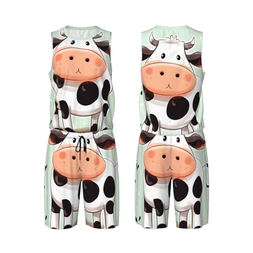 Gilet de basket-ball homme et short de sport motif vache 2 pièces