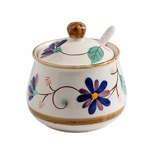 Desconocido Azucarero y Salero de Cerámica, Azucarero Vintage con Tapa y Cuchara, 320ml/10.8 oz, Sirviendo para Azúcar, Sal, Té, Especias y Más
