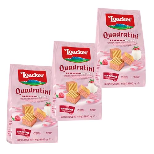【3袋 ラズベリーヨーグルト】ロアカー クワドラティーニ ウエハース 海外 お菓子 Loaker ラズベリー ヨーグルト クリーム 7RabbitRiograndeオリジナルステッカー付 【商標登録番号 第6667215】