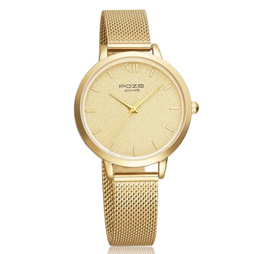 Sonata Poze Quartz Analog Golden Dial Stainless Steel Strap Watch for Women-SP80023YM01W (B0CT5KBC9Z) Amazon Price History, Amazon Price Tracker