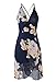 Ouduokiya Women Chiffon Sexy Strapped Deep V-neck Print Backless Summer Style Dress (L, Navy Blue)