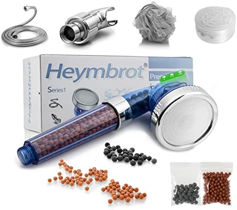 Heymbrot Mineral shower head with beads Hose and Bracket.Filter Filtration 3 Settings High Pressure Water Saving Spray Handheld Showerheads for Dry Skin & Hair
