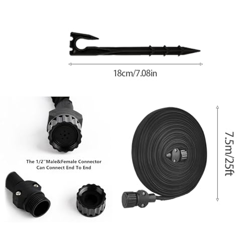 25ft Flat Soaker Hose for Garden Beds with Ground Nails,Water Saving Consistent Drip Irrigation System,Double Layer Lightweight Sprinkler Watering Hose,Duty Double Layer Leakproof Design