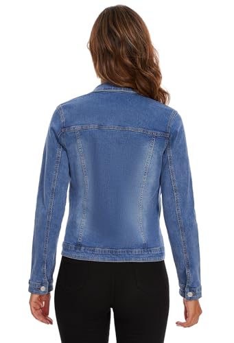 Anienaya Women's Stretch Denim Jacket Long Sleeve Basic Trendy Button Up Trucker Jean Jackets2