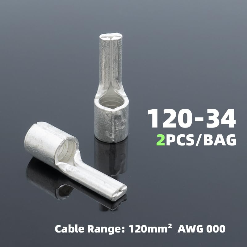 POWTAXBJGD Tinned Pure Copper Non Insulated Flat Pin Terminal Naked Needle Crimp Connector Use for 10-150mm2 Electrical Wire(2 PCS PTNB120-34)