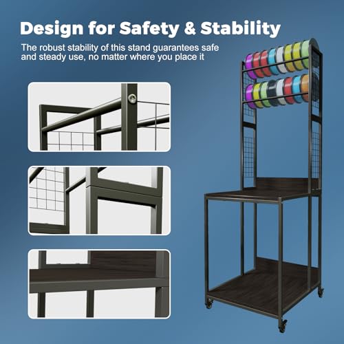 3D Printer Stand with Double Layer 3D Printer Filament Storage Rack, TR22 Heavy Duty Mobile Printer Table with Wheels for Studio Office Storage and Organization