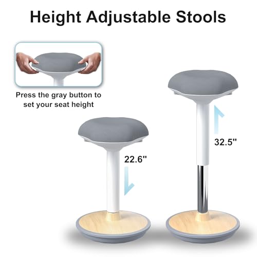 Image of Wobble Stool Adjustable Height Standing Desk Chair with Non-Slip Base and Upgraded Lift for Home and Office (Light Wood)