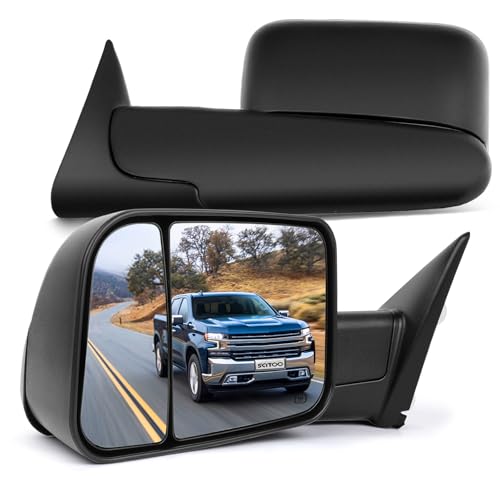 SCITOO Towing Mirrors fit for Dodge for Ram High Perfitmance Exterior Mirrors fit 1998-2002 for Ram 1500 for Ram 2500 for Ram 3500 with Power Controlling Heated Manual Flipping up and Telescoping