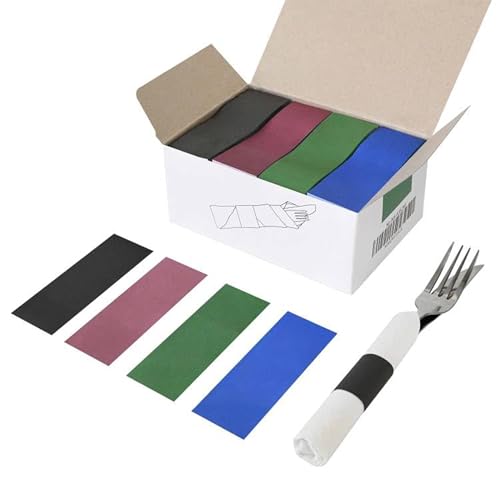 Image of NATURALABEL Self-Adhesive Assorted Napkin Bands for Wrapping Silverware - Pack of 2,000, 500 Pcs per Color, for Family Reunion, Birthday Party, Wedding, Celebration (Black, Burgundy, Blue, Green)