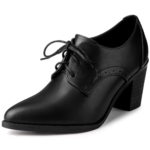 Image of Perphy Lace Up Block Heels Oxford Ankle Boots for Women Black 6 UK/Label Size 8 US