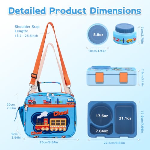 Image of Bento Box for Kids, Leakproof Kids Lunch Box with 8.5OZ Thermo Food Jar & Lunch Bag, 3-4 Compartments Toddler Insulated Lunch Box for Boys, BPA Free Lunch Containers for School Daycare