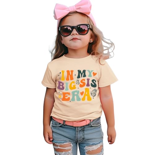 BOUTIKOME Big Sister Shirts for Toddler Baby Girl in My Big Sis Era T-Shirt Summer Tees Announcement Outfit Short Sleeve Tops