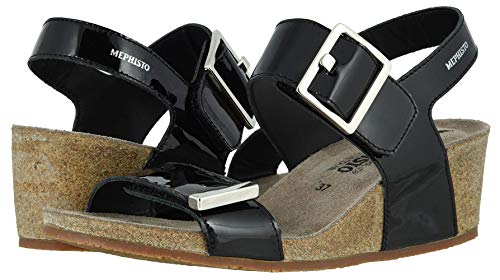 Mephisto Women s Wedge Sandal, Black, 5