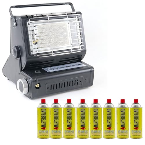 Portable Gas Heater with 8 Butane Gas Canisters – Indoor & Outdoor Camping Heater with Refill Gas Cartridges+lpg support