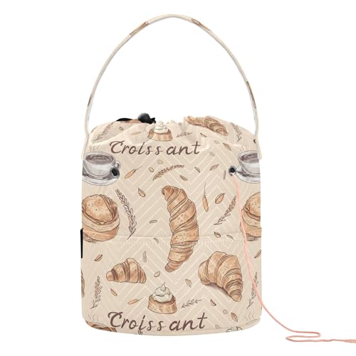 Yarn Storage Bag Small Crochet Bag Knitting Bag Organizer Coffee Croissants Yarn Bags for Crocheting Basket