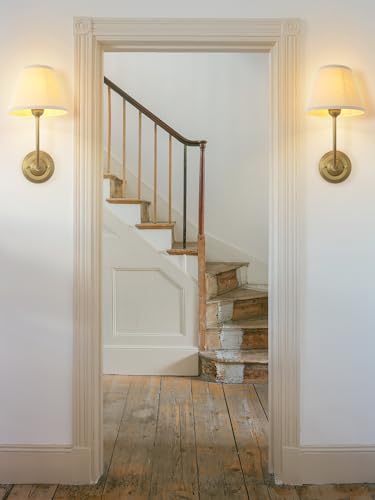Image of Vintage Fabric Wall Sconce 8.66 inch Diam Linen Cloth Shade, E26 Hardwired Indoor 1-Light Wall Mounted Lamp Fixture for Living Room Bedroom Stairs Hallway