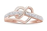 AFFY 1/20 cttw Round Cut Natural diamond 14k Rose Gold Plated Sterling Silver Diamond Heart Infinity Ring, G-H Color, I1-I2 Clarity Ring Size-7
