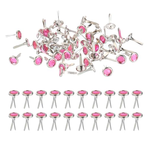 PATIKIL Paper Fasteners, 100 Pcs Mini Metal Rhinestone Round Head Fastener Split Pins for Craft Art Scrapbooking DIY Pins Supplies, Pink 0.5