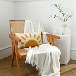 Boho Decorative Throw Pillow Covers 12x20, Woven Tufted Sun Lumbar Pillow Covers with Tassels Modern Abstract Pillowcase for Sofa Bedroom Living Room Home Decor, Yellow