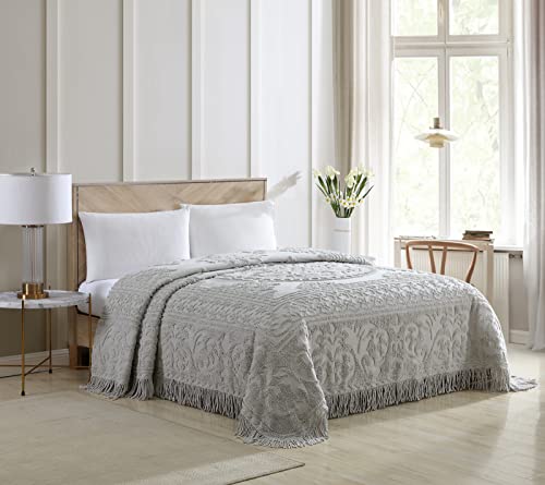 Image of Beatrice Home Fashions Medallion King Cotton Chenille Bedspread, Gray