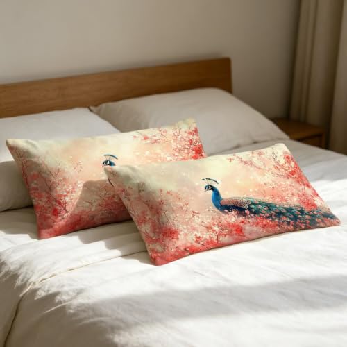Housse coussin paon decoratif 50x80 rose avec impression recto verso - 6