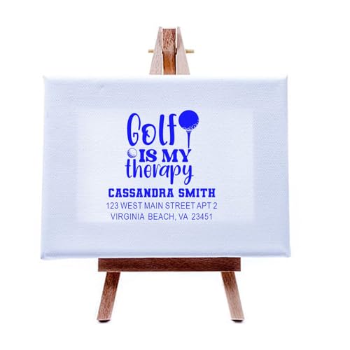 Image of Golf Therapy Design, Golf Tee Rubber Stamp - Personalized Script Heritage-Made, 3-Line Inked Design, Standard 1-5 /8 Square Wood Handle, Ideal for Enthusiasts & Unique