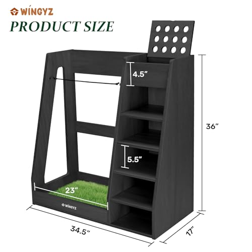 Golf-Bag-Storage-for-2-Bags-Premium-Birch-Plywood-Organizer-36lb-Rock-Solid-Golf-Bag-Organizer-7-Shelf-Command-Center-Artificial-Turf-12-Ball-Display-No-Wall-Mounting-Required-Black