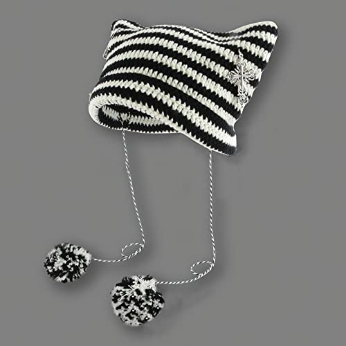 Image of Crochet Hats for Women Vintage Beanies Women Fox Hat Grunge Goth Beanies Hat Y2K Accessories Slouchy Beanies for Women