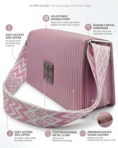 Image of KRIFTY Sling Bag with Geometric Patterned Strap, Flap Closure, Adjustable Crossbody Strap For Women's /Girls