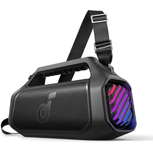 Soundcore Boom 2 Plus Enceinte Bluetooth puissante, 140W, 2+2 canaux stéréo, BassUp 2.0,Charge Rapide 30W, 20h, IPX7, lumières RGB, USB-C, pour l'extérieur, Le Camping, la Plage et Le Jardin