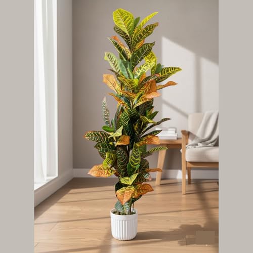 Image of Kayra Decor 4 Feet Artificial Croton Plant with Pot | Big Artificial Plants for Home Decor
