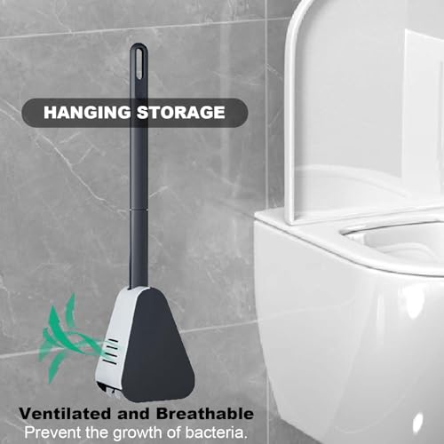 Image of Toilet Brush, Long Handle Golf Toilet Brush with Holder 360 Deep Cleaning Flexible Silicone Toilet Cleaner Brush Wall Mounted for Bathroom (2Pcs Black)
