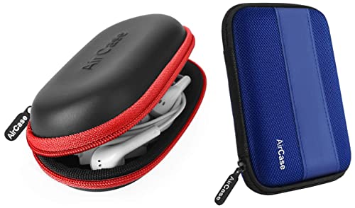 Image of AirCase Rugged Hard Drive Case for 2.5-inch Western Digital, Seagate, Toshiba & C41- Earphone Case Pouch & Travel Organizer for Earphone, Pen Drives, Memory Card, Data Cable (Red Zip)