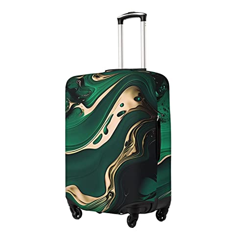 Abstract Fluid Green Gold Marble Travel Luggage Cover Elastic Anti-scratch Suitcase Cover Protector Spandex Stretch Luggage Baggage Covers Fits 29-32 Inch Luggage,XL2