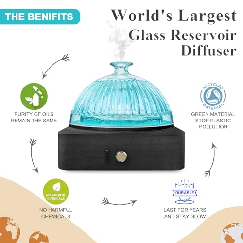 Image of Glass Dome Essential Oil Diffuser with Glass Reservoir & Wood Base-Plastic Free, 200ml Ultrasonic Diffuser for Aromatherapy with Timer 7 Color Light Auto-Off for Home Office Yoga Dark Brown