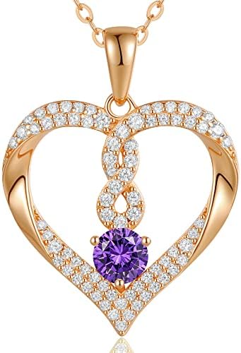 LOUISA SECRET Infinity Heart Birthstone Necklaces for Women, 925 Sterling Silver Forever Love Pendant Jewelry for Her, Ideal Gift for Wife, Girlfriend, Mom on Birthday, Anniversary, Mother's Day Gift