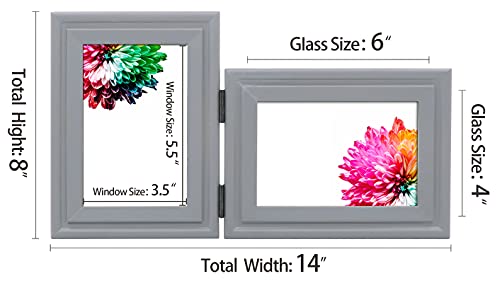 Jd Concept Vertical Horizontal Combo, Double 4X6 Gray Wood Hinged Picture Frame, Opening 3.5X5.5, Desktop Or Wall Mounted, Portrait And Landscape View #TOP3