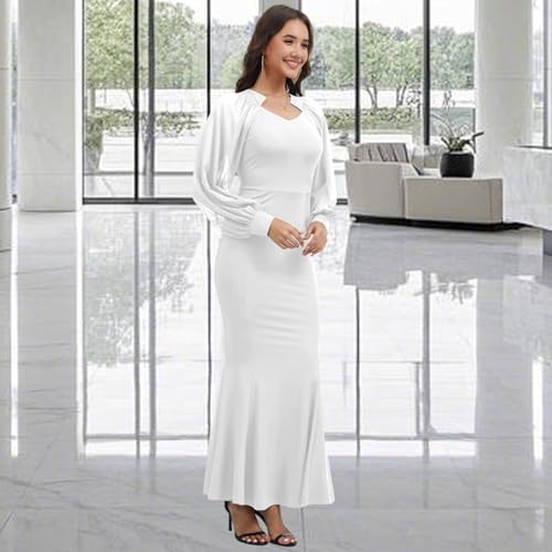 Image of Women's Elegant Formal Mermaid Maxi Dress Off Shoulder Long Sleeve Wedding Split Evening Gown Prom Cocktail Party Dresses