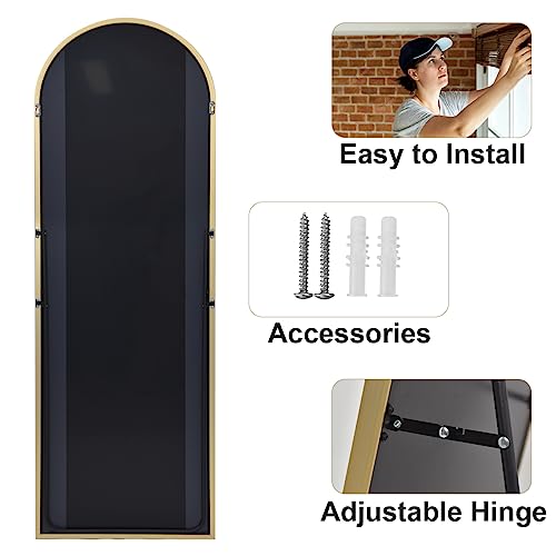 Harritpure GXZJ-2265-G 64 Inchx21 Inch Arched Full Length Mirror Free Standing Leaning Mirror Hanging Mounted Mirror Aluminum Frame Modern Simple Home Decor thumb #6
