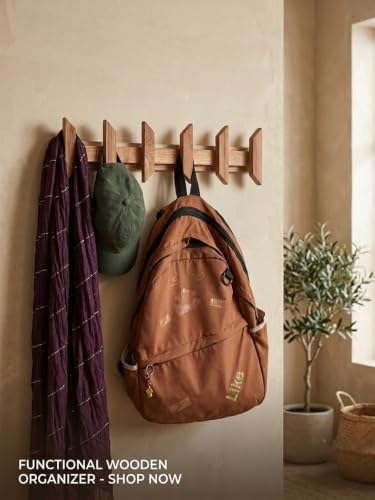 Image of Wooden Wall Mounted Coat Rack with Multiple Hooks, Decorative Wall Hanger for Clothes, Jackets, Bags, Scarves, Towels & Home Organization (Batman 6 Hook)