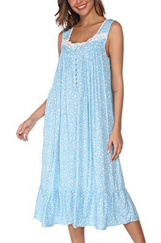 Image of AVIIER Cotton Nightgowns for Women Sleeveless House Dress Ladies Long Nightdress with Pockets S-XXL