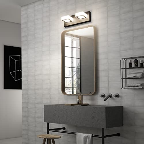 Image of Ralbay Modern Vanity Light - 2 Light Acrylic Matte Black Bathroom Lighting Fixture with LED, Natural White Light (4500K)