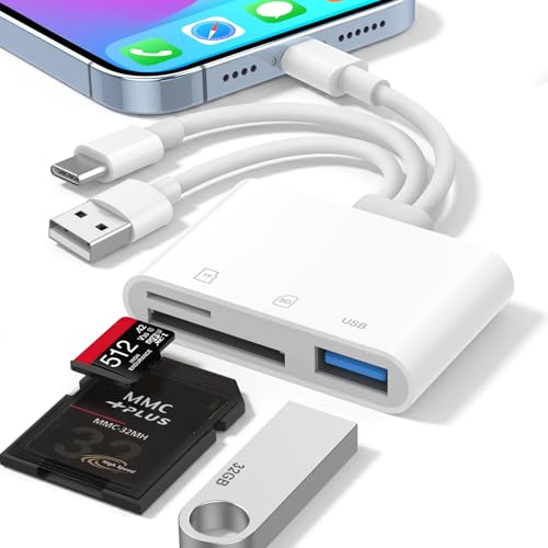 SD Card Reader for iPhone iPad Mac, 3-in-1 Lightning/USB-C/USB-A MicroSD/SD Adapter for Digital Camera, High-Speed Plug & Play Memory Card Reader for Apple All Device/Type C Phone/Laptop/Computer