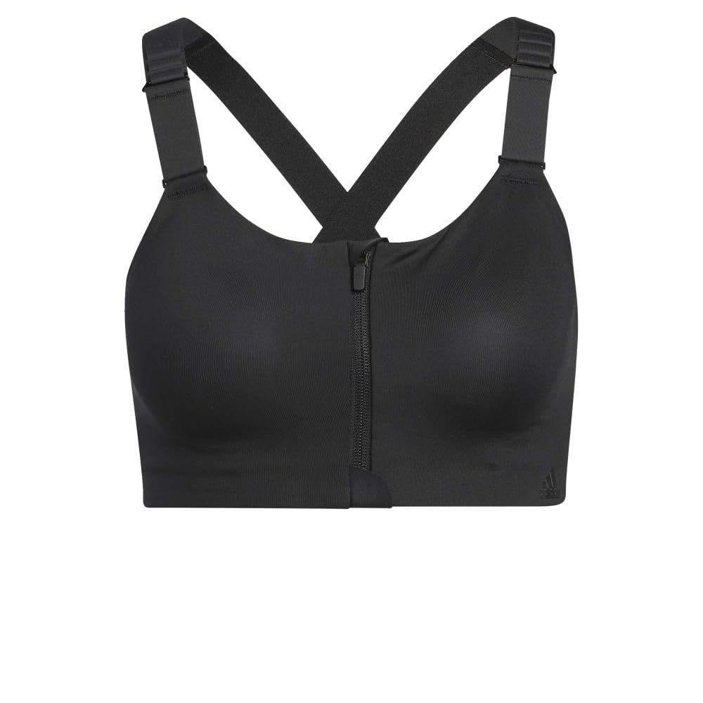 adidas Damski biustonosz treningowy z wysokim wsparciem i zamkiem błyskawicznym z przodu, czarny/biały, 70D