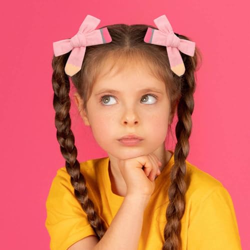 Grampos de laço de volta às aulas feitos à mão para lápis rosa grampos de cabelo com clipes jacaré p
