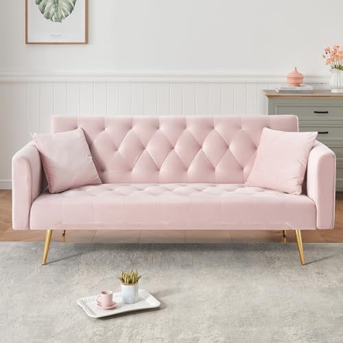71" Modern Velvet Sofa Bed Futon, Convertible Sleeper Couch with