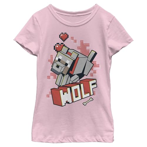 Girl's Minecraft Wolf T-Shirt - Light Pink - X Large