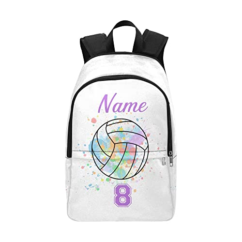 CUXWEOT Personalized Volleyball Watercolor Backpack with Name Custom Travel Daypack Bag for Man Woman Gifts