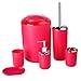 Zestaw akcesoriów łazienkowych 6-częściowy plastikowy zestaw upominkowy Uchwyt na szczoteczkę do zębów Kubek na szczoteczkę Dozownik mydła Mydelniczka Uchwyt na szczotkę toaletową Kosz na śmieci Zestaw kubków (czerwony)